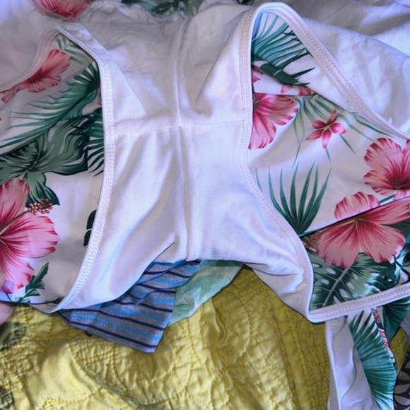 3x 2pc swim from Shein. Tropical floral wrap top and matching swim shorts. NWOT. - Picture 4 of 5